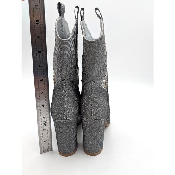 Mia Gypsi Rhinestone Western Ankle Boots Women's Silver Size US7M EU37.5 - Picture 4 of 12